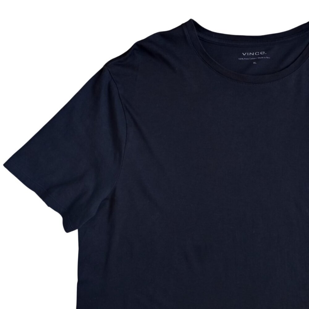 Vince Navy Blue Pima Cotton Men's T-Shirt – Short Sleeve Crewneck Tee, Size XL - Picture 3 of 6